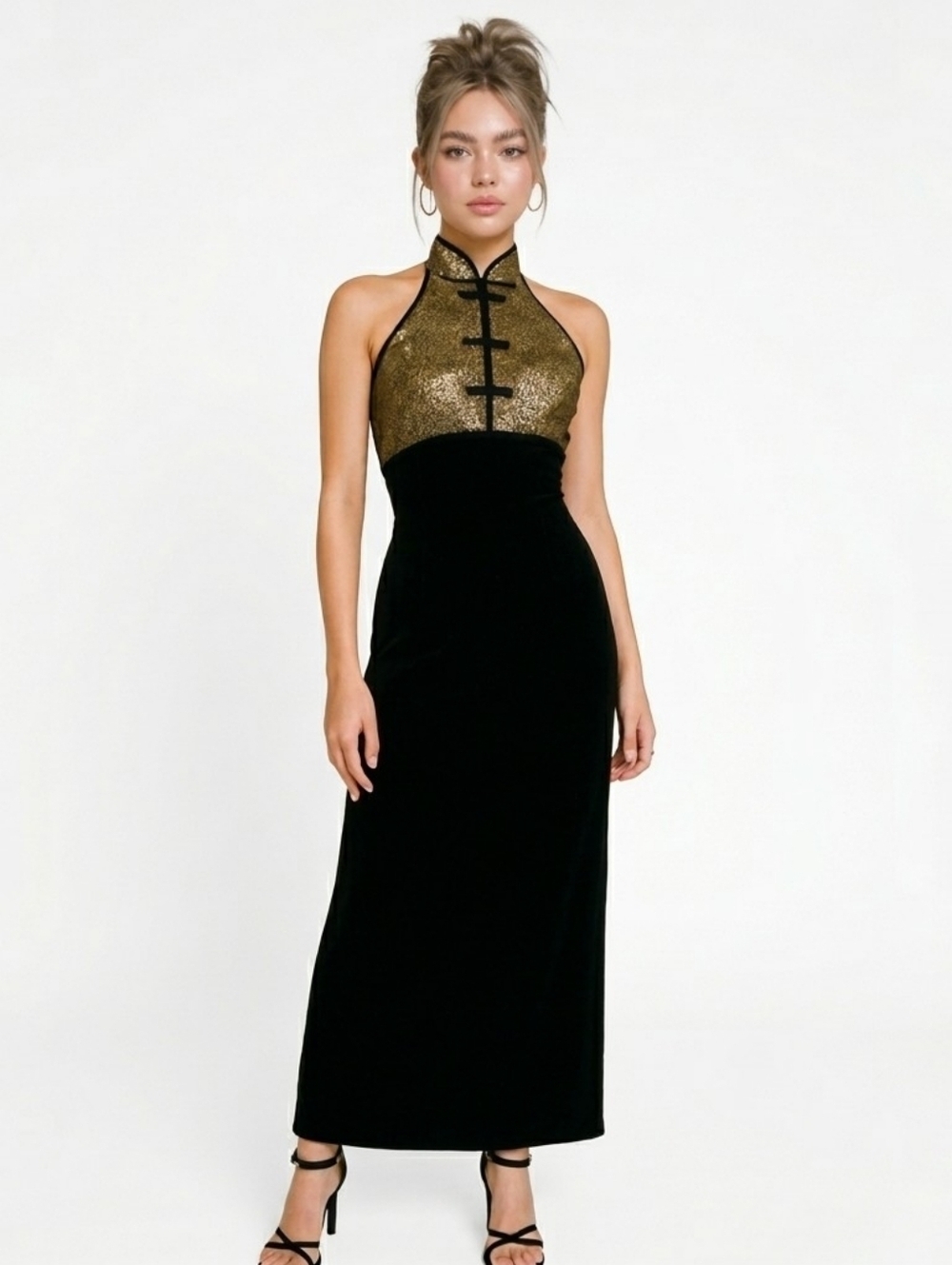 Fiesta Vintage Y2K 90s 00s Asian-inspired Black Gold Dress - Medium - Deadstock